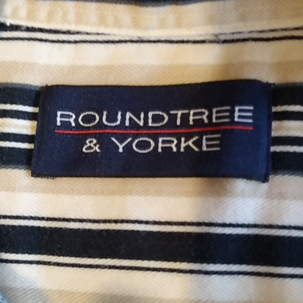 Roundtree & Yorke Mens Classic‎ Fit Striped Button Down Shirt Size M - Picture 7 of 10